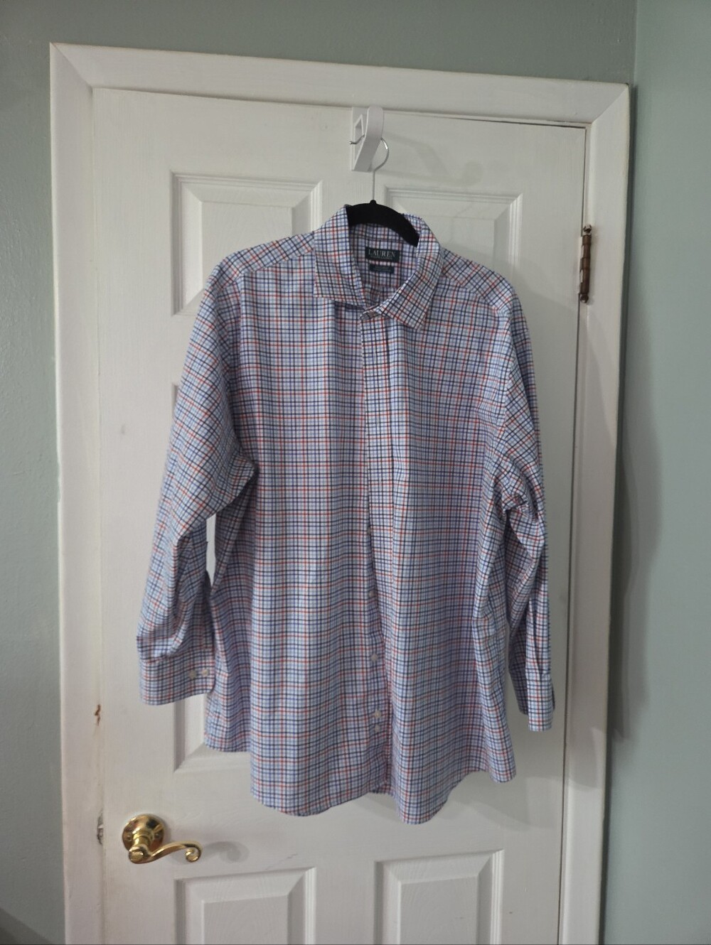 Lauren by Ralph Lauren Supima Cotton Blue Plaid Long Sleeve Shirt. 2XL